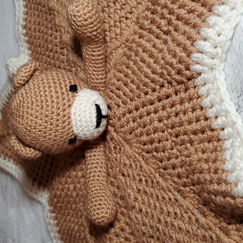 Handmade Knitted 5-Point Star Infant's Teddy Bear Snuggle Blankie-Washable - Picture 2 of 15